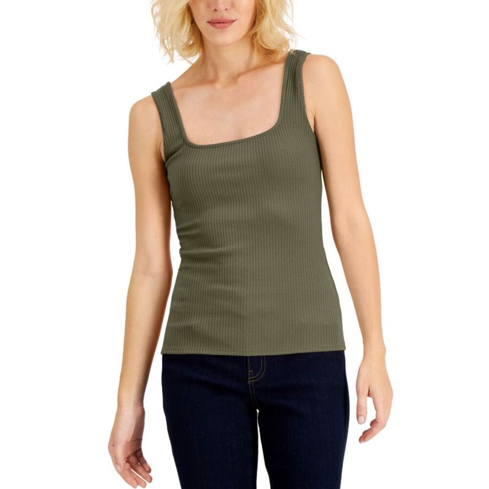 INC International Concepts Women's Square Neck Rib Tank